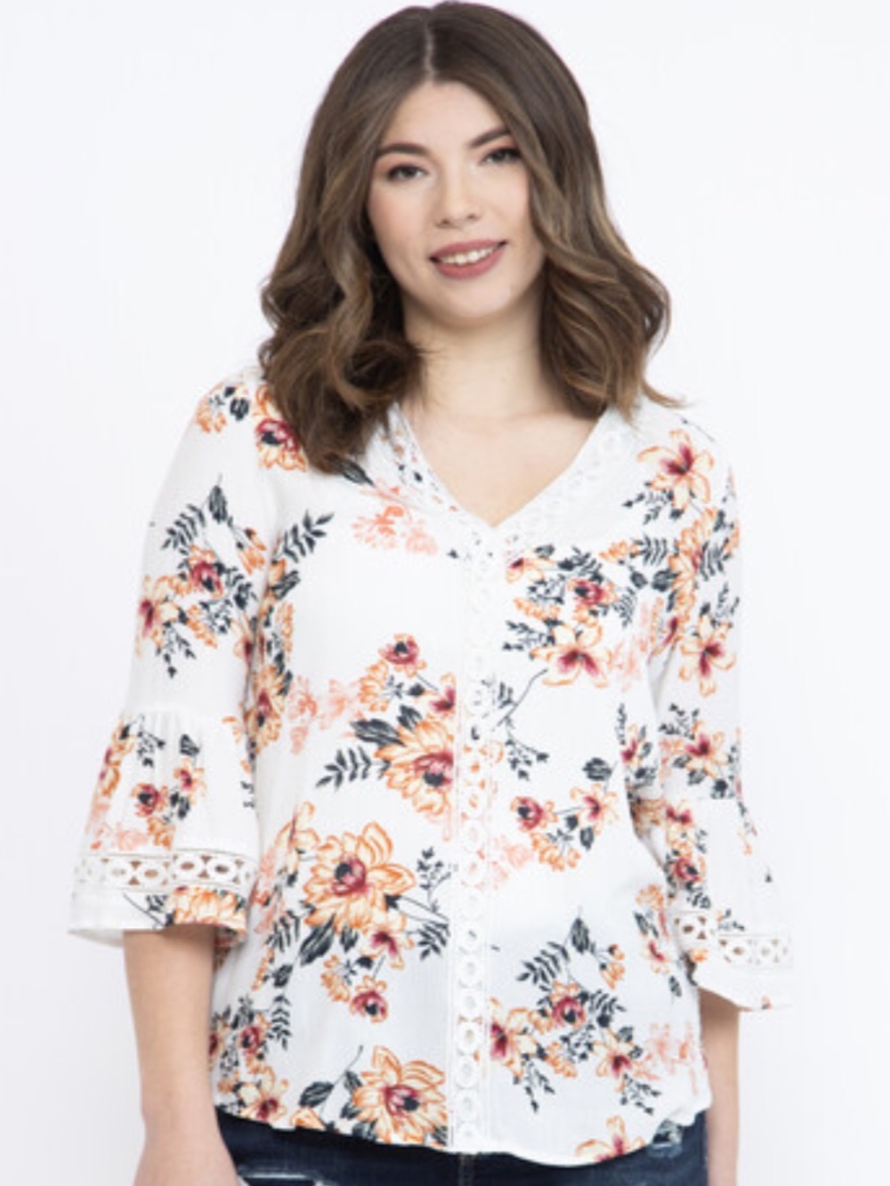 Boho Crochet Bell Sleeve White Floral Cottagecore Top Plus Size 3X